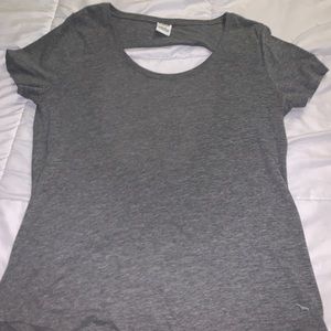 Gray short sleeve open back T-shirt from pink